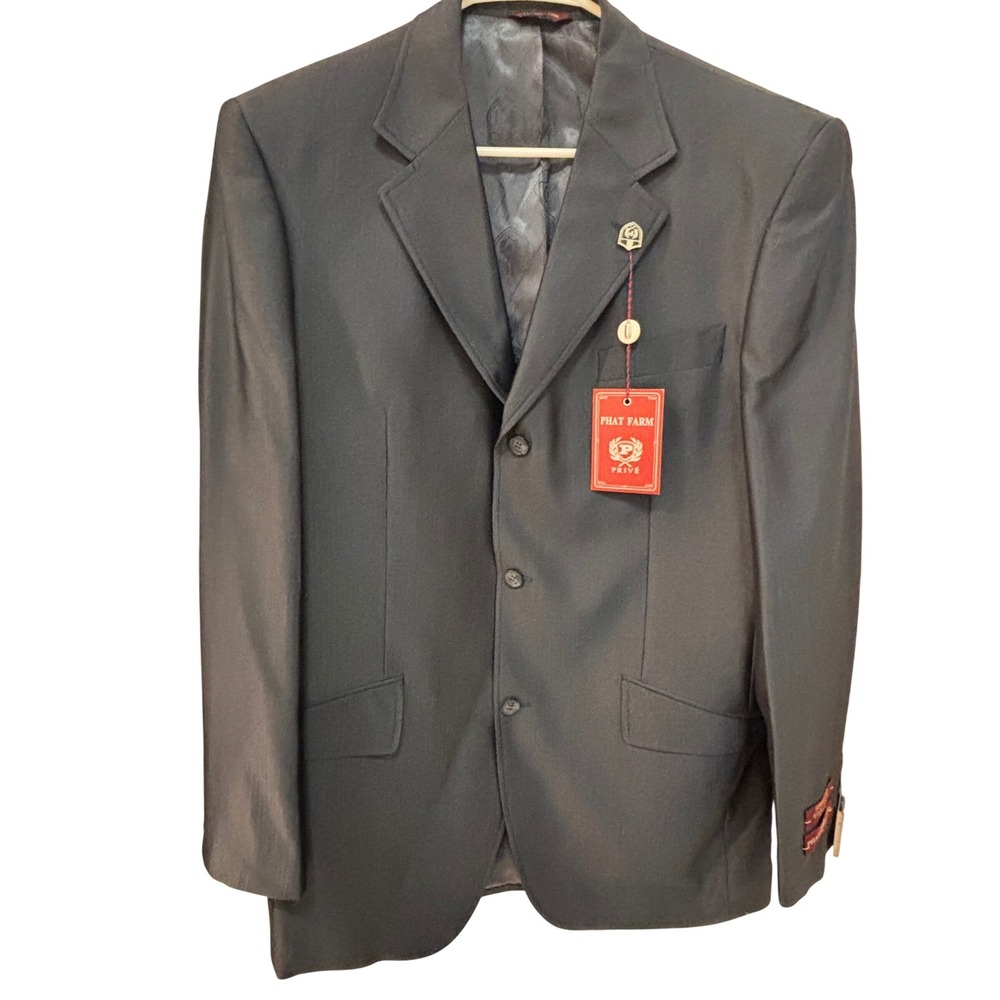 Phat Farm Prive Mens Blazer Suit‎ Jacket Navy Blue L40 Wool Touch Superior 160s